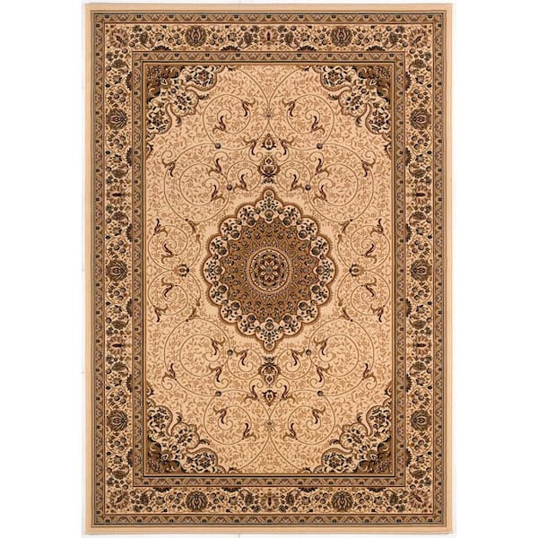 Majestic Beige Cream, Traditional 3 ft. x 7 ft. Persian Indoor Runner Rug