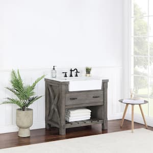 Villareal 36 in.W x 22 in.D x 34 in.H Single Farmhouse Bath Vanity in Classical Grey with Composite Stone Top