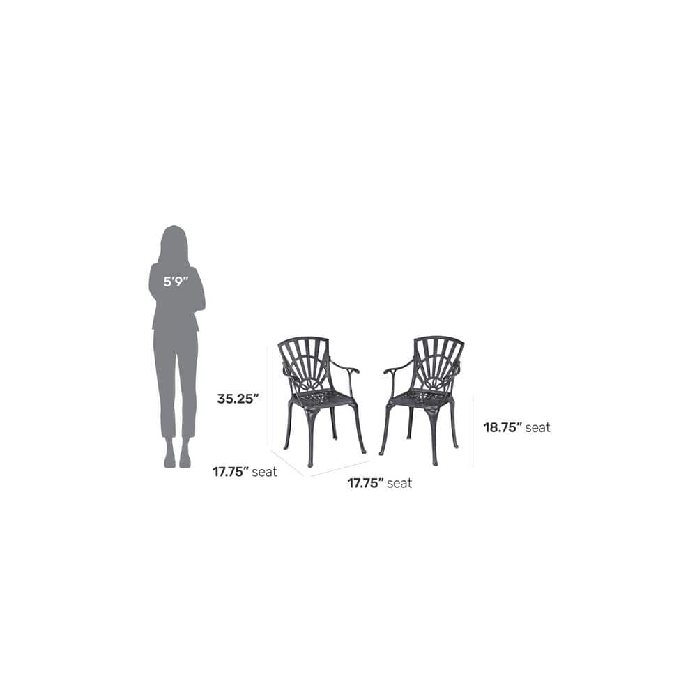 Grenada Charcoal Cast Aluminum Outdoor Dining Chair Pair