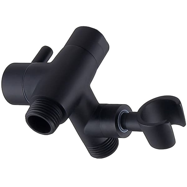 1-Piece Solid Metal 3-Way Shower Arm Diverter with Wall Mount Adjustable Hook in Matte Black