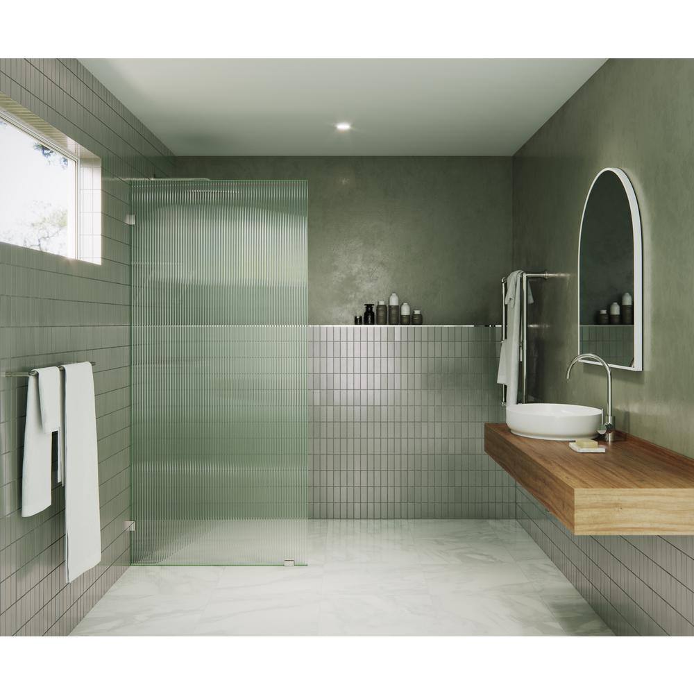 78" Polished Nickel Frameless Shower Door with Fluted Frosted Glass