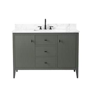 48 in. W x 22 in D x 38 in. H Single Sink Bath Vanity Cabinet in Linear Vintage Green with White Engineered Marble Top