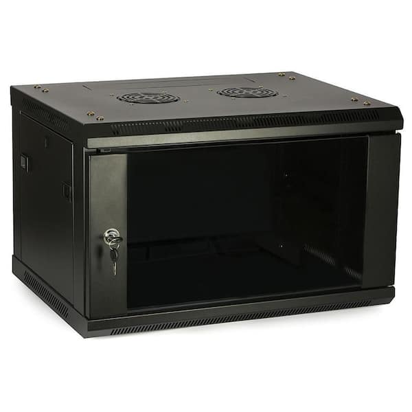 6U Black Structured Media Enclosure  23.6 in. Width Steel Cabinet with Locking Door and Vented Side Panels