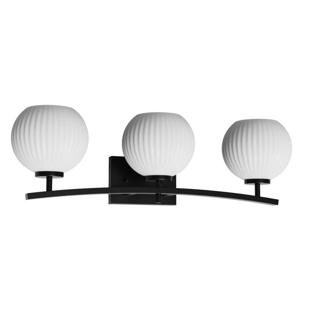 25 in. 3-Light Matte Black Globe Vanity Light with White Glass Shade for Bathroom and No Bulbs Included price history on PriceWatchPro