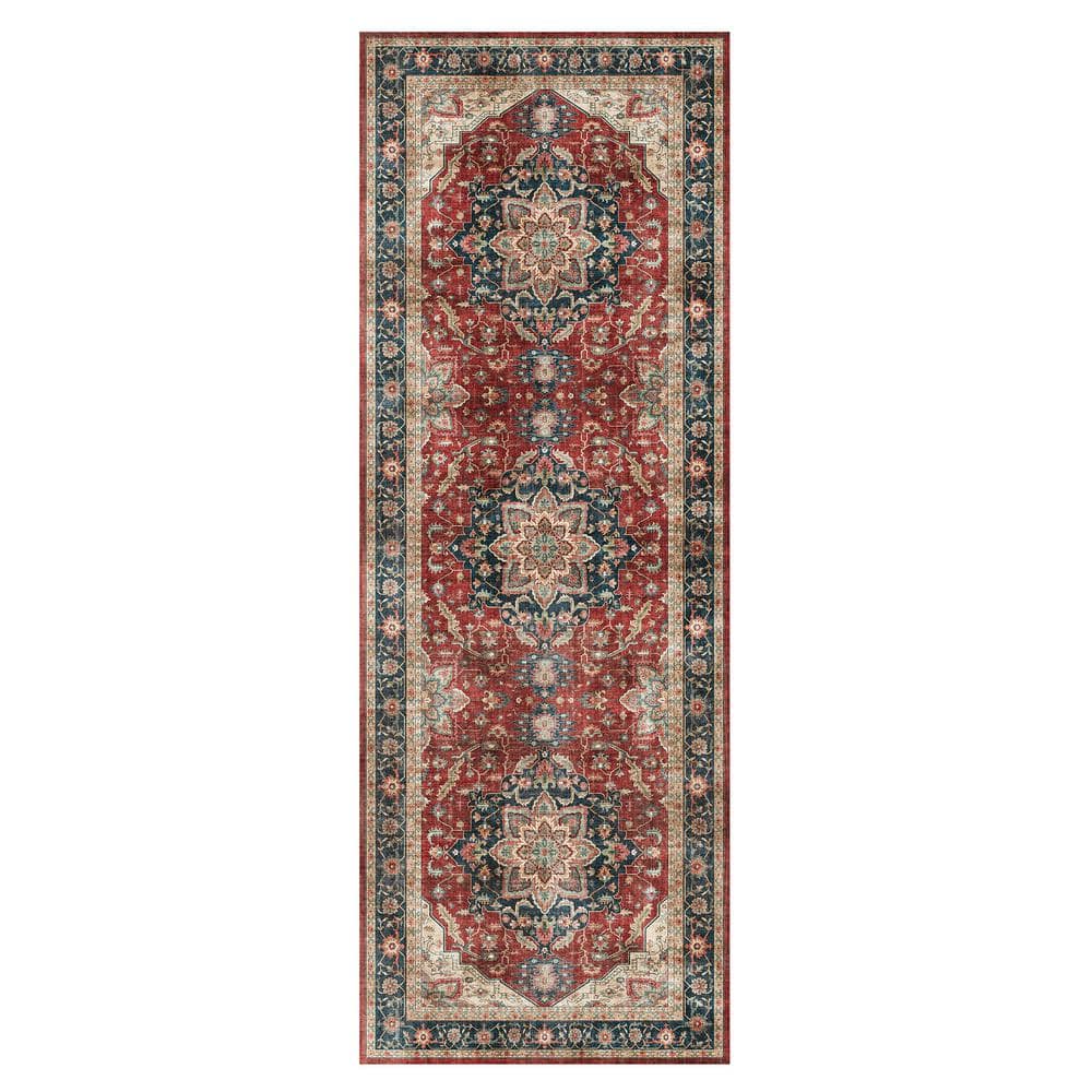 Polyester Runner Rugs Gertmenian Crystal Print Soha Red 2 ft. x 6 ft. Moroccan Digitally ...