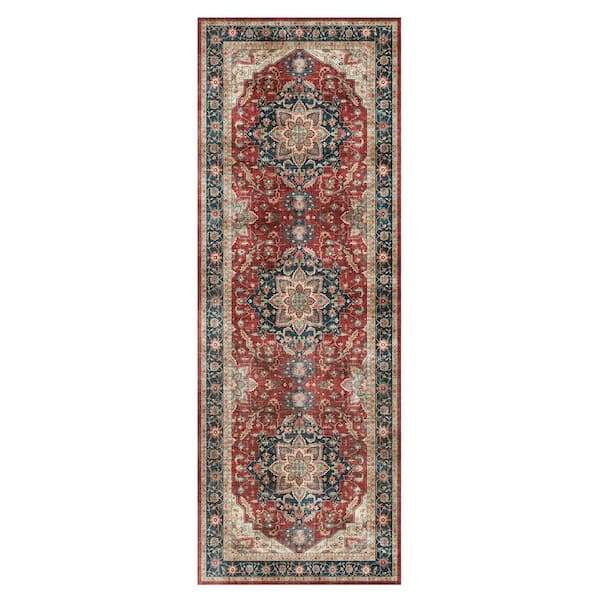Gertmenian Crystal Print Soha Red 2 ft. x 6 ft. Moroccan Digitally Printed Polyester Runner Rug