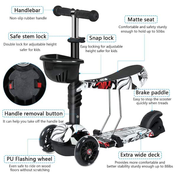 Tatayosi Adjustable Height and LED Flashing Wheels Scooter with 