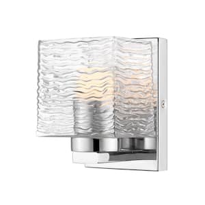 Barrett 4.25 in. 1-Light Chrome Integrated LED Shaded Vanity Light with Clear Glass Shade