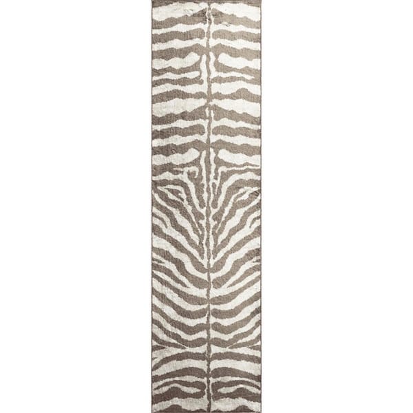 2 X 8 Beige Animal Print Runner Rug