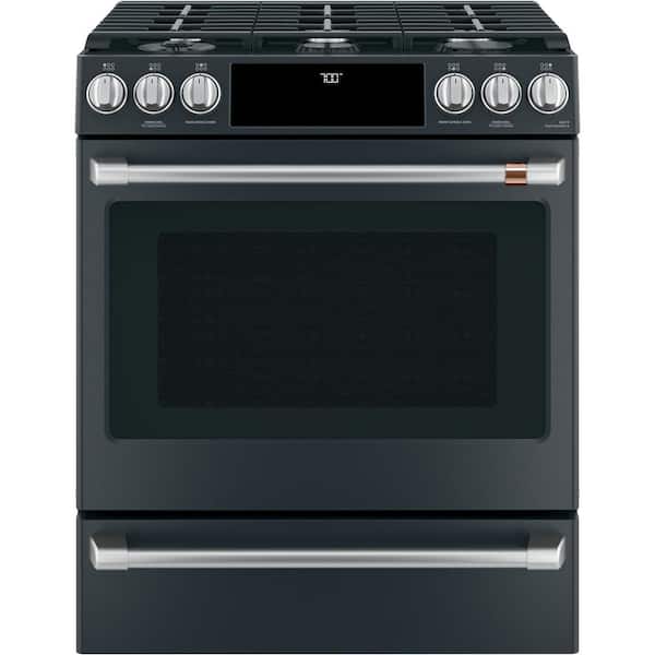 Cafe 30 in. 5.6 cu. ft. Smart Slide-In Gas Range in Matte Black with True Convection, Air Fry