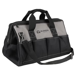 18 in. Black Water-Resistant Tool Bag with Dual Zipper, Adjustable Shoulder Strap