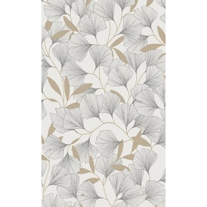 White Ginko Leaves Tropical Printed Non Woven Non-Pasted Textured Wallpaper 57 Sq. Ft.