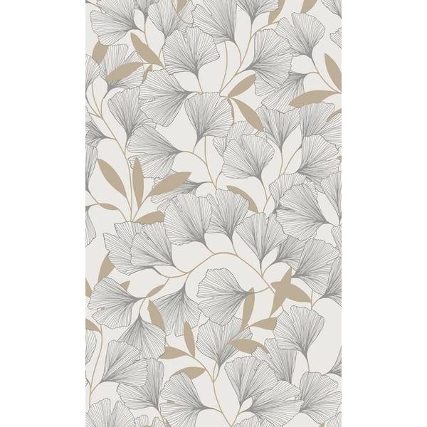 Walls Republic White Ginko Leaves Tropical Printed Non Woven Non-Pasted Textured Wallpaper 57 Sq. Ft.
