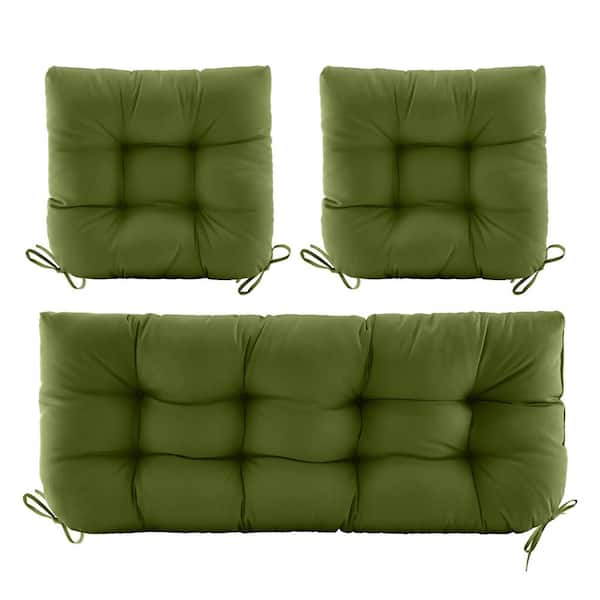BLISSWALK 3-Piece Outdoor Chair Cushions Loveseat Outdoor Cushions Set Wicker Patio Cushion for Patio Furniture With Tie, Green