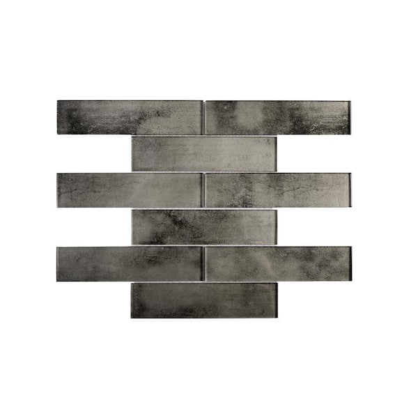 Apollo Tile Dark Gray 2 in. x 8 in. Polished Glass Mosaic Tile Sample (0.11 sq. ft./Piece)