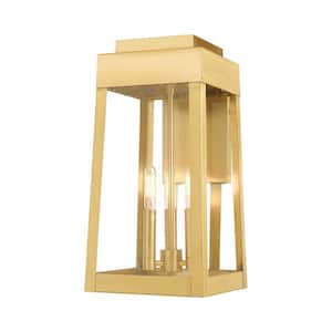 Vaughn 16 in. 3-Light Satin Brass Outdoor Hardwired Wall Lantern Sconce with No Bulbs Included