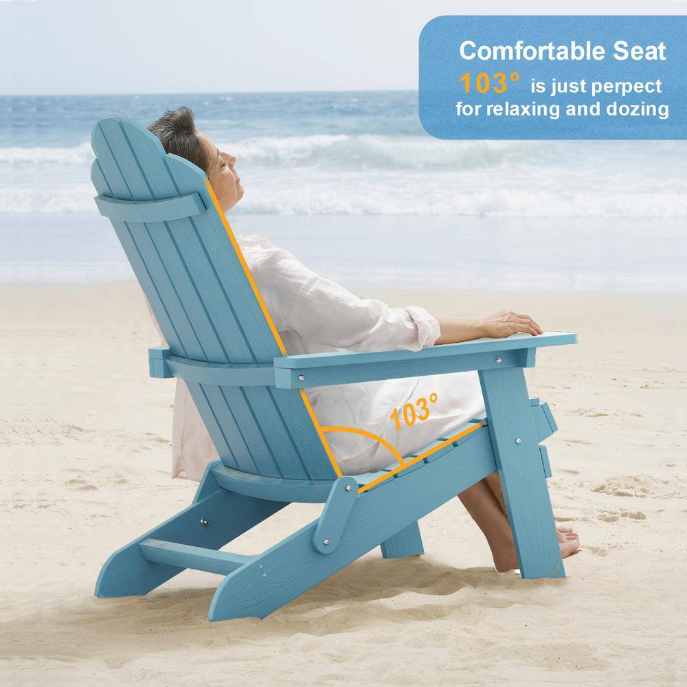 Blue Plastic Folding Adirondack Armchair Set for Outdoor Use