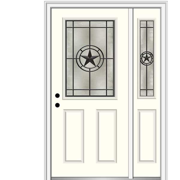 MMI Door Elegant Star 51 in. x 81.75 in. 1/2 Lite Decorative Glass Alabaster Painted Fiberglass Prehung Front Door