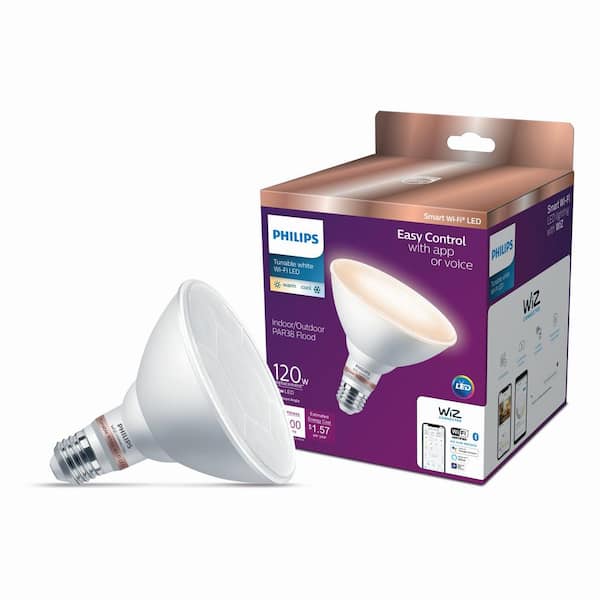 Philips 120-Watt Equivalent PAR38 LED Smart Wi-Fi Tunable White Light Bulb powered by WiZ with Bluetooth (4-Pack)