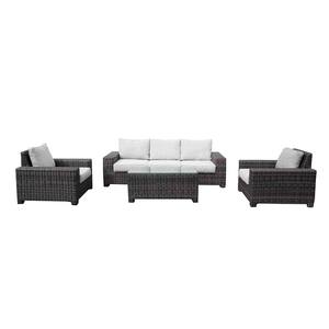 Castello Brown 4-Piece Wicker Rectangle 18.5 in. Patio Conversation with Gray Cushions