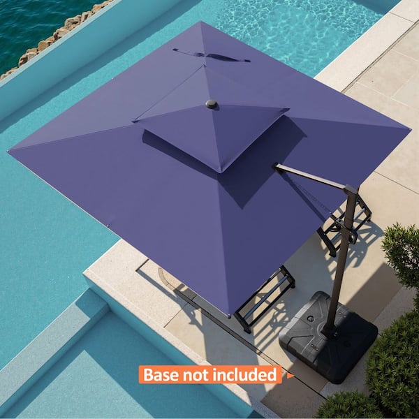 10 ft. Square 2-Tier Top 360° Rotation Aluminum Cantilever Tilt Outdoor Patio Umbrella in Navy Blue with No Base