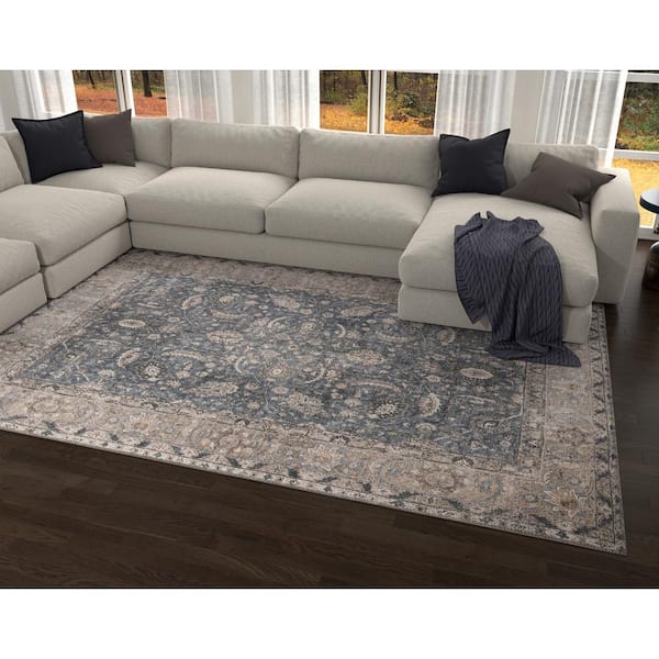 Cayetana Blue 9 ft. x 12 ft. Bohemian Distressed Machine Washable Area Rug