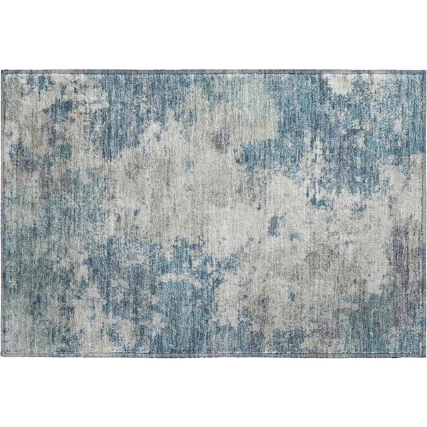 Mayfield Premium Machine Washable Abstract AMF2363 Denim 2 ft. x 3 ft. Accent Rug