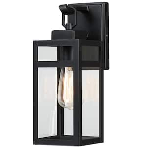 13.6 in. Matte Black Outdoor Wall Lantern Sconce with Clear Glass