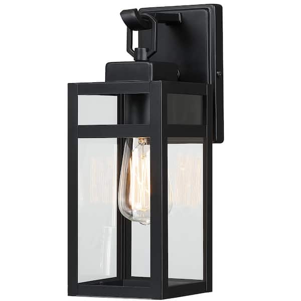 Uixe 13.6 in. Matte Black Outdoor Wall Lantern Sconce with Clear Glass