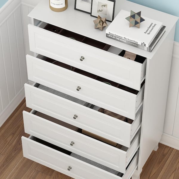 FUFU&GAGA 5-Drawer White Wood Chest Drawer Dresser Storage Cabinet Organizer  with Metal Leg 41.1 in. H x 23.6 in. W x 15.7 in. D KF200157-02 - The Home  Depot