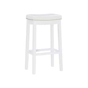 Concord 32.25 in. Seat Height White Backless wood frame Barstool with White Faux Leather seat (set of 2)