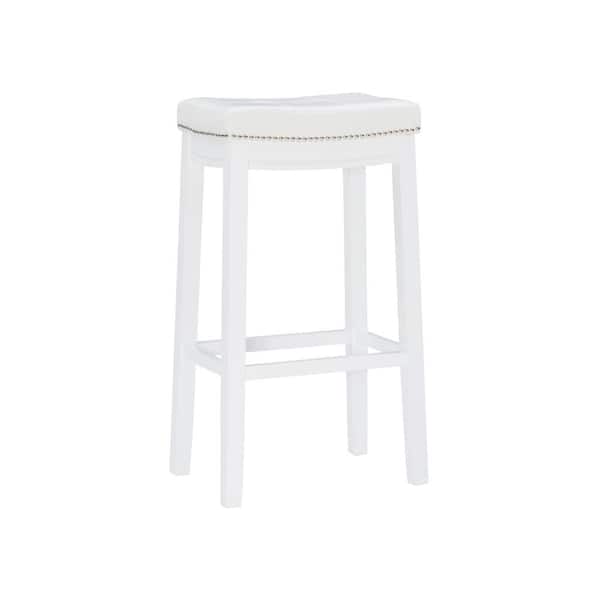 Linon Home Decor Concord White Frame Barstool with Padded White Faux Leather Seat
