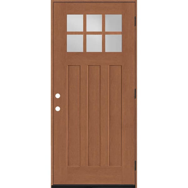 Steves & Sons Regency 36 in. x 80 in. 6-Lite Top Lite Clear Glass LHOS Autumn Wheat Stain Mahogany Fiberglass Prehung Front Door