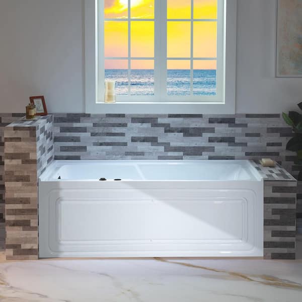 WOODBRIDGE 60 in. x 30 in. Heated and Whirlpool Bathtub with Left Drain in White with Matte Black Hardware