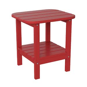 Red Rectangle Faux Wood Resin Outdoor Side Table
