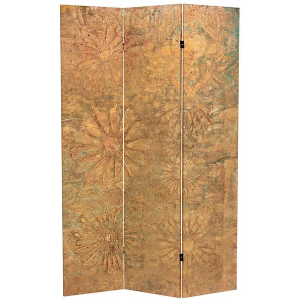 Printed Canvas 71 in. Brass Blossoms 3-Panel Room Divider