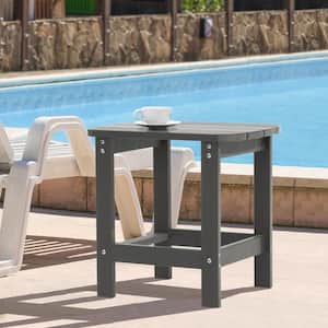 Charcoal Gray Plastic Outdoor Side Table, Patio Adirondack Square End Table, Weather Resistant
