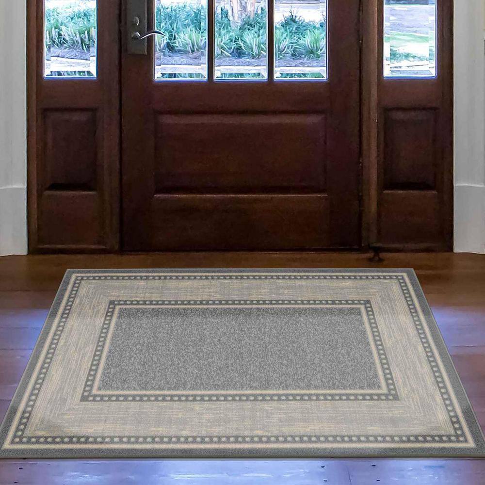 Light Gray Rectangular Synthetic Washable Area Rug