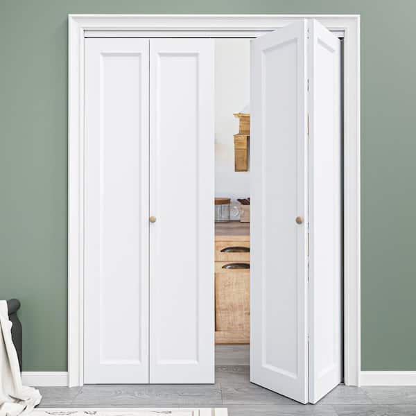 60 in. x 80 in. 1-Panel Hollow Core MDF White Primed Composite Closet Bi-fold Door with Hardware