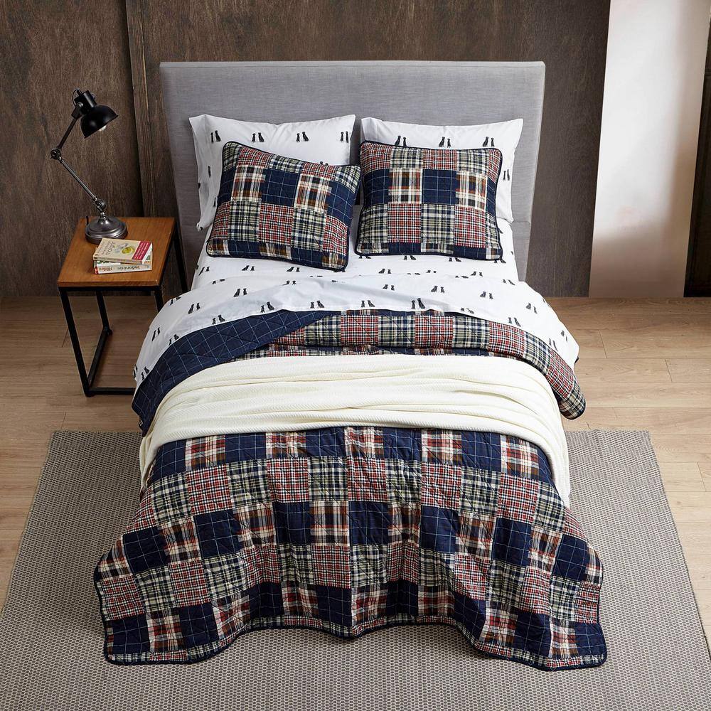 Navy Cotton Reversible Full Quilt Set with Shams