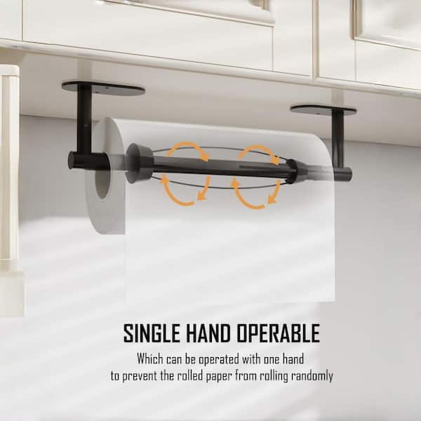 15.5 in. Stainless Steel Single Hand Operable Paper Towel Holder Under Cabinet with Damping Effect for Kitchen, Black