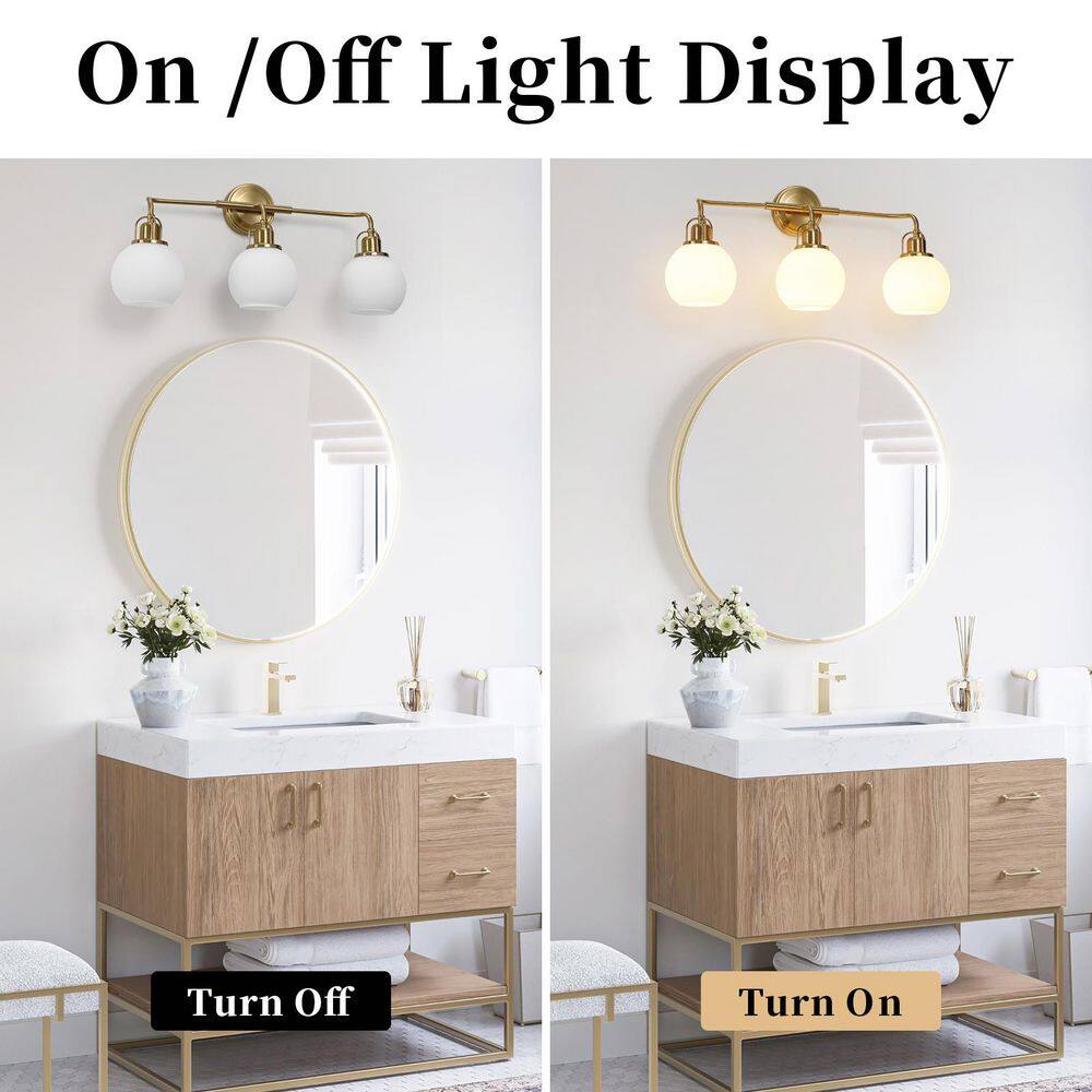 Aparicio 24" Modern Gold 3-Light Vanity with Frosted Glass Shades