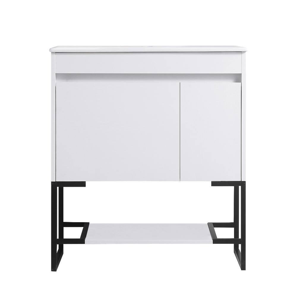 30 in. W x 18 in. D x 33 in. H Freestanding Bath Vanity in White with White