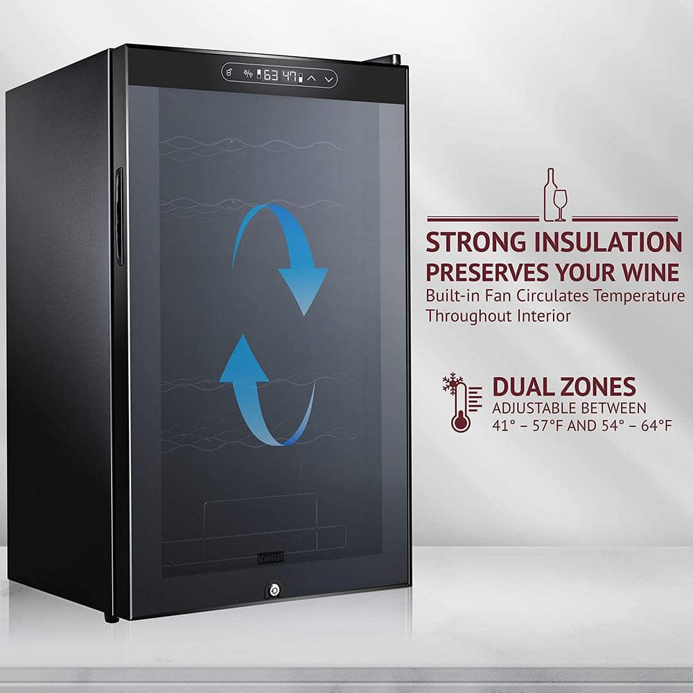 Black Dual Zone Freestanding Wine Cooler with Interior Lighting