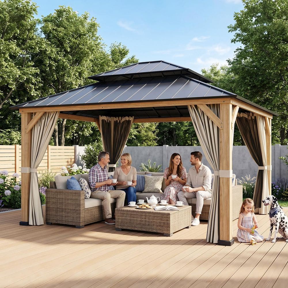 COOS BAY 13 ft. x 15 ft. Outdoor Patio Steel Hardtop Gazebo, Solid