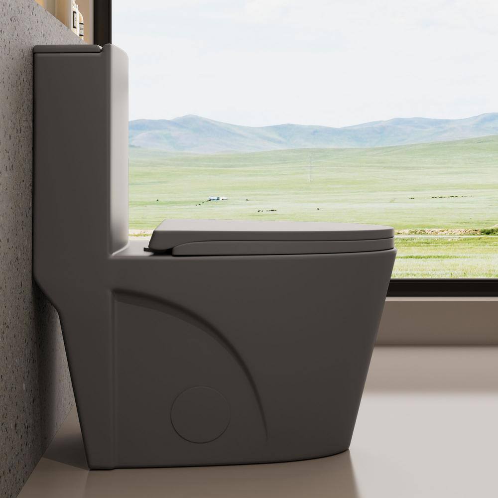Light Gray Ceramic Dual Flush Elongated One-Piece Toilet