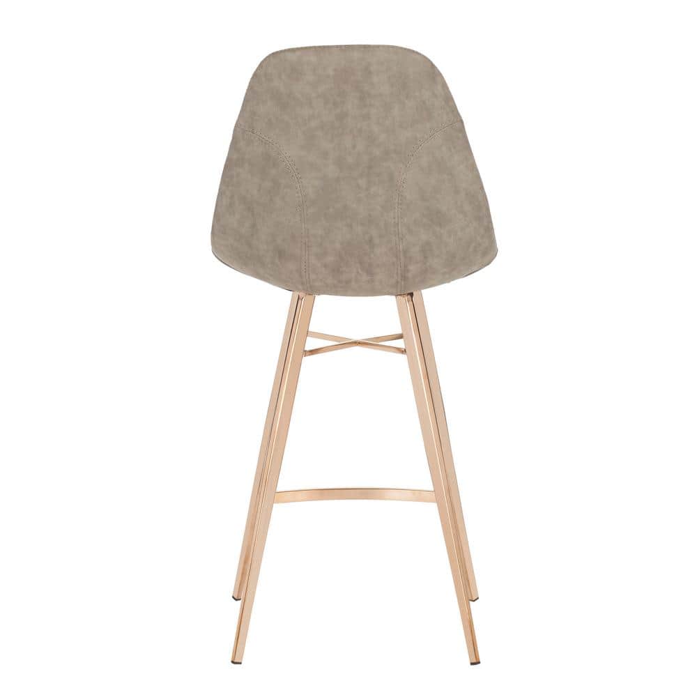Transitional Taupe Faux Leather Counter Stool with Copper Finish