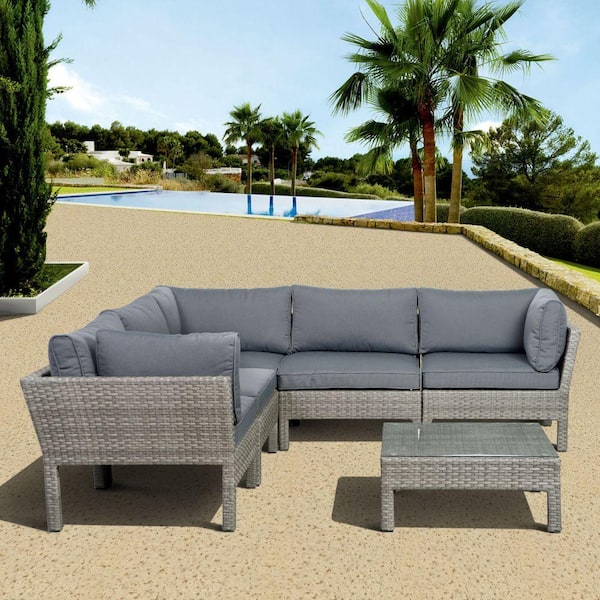 Atlantic Contemporary Lifestyle Infinity Gray 6-Piece All-Weather Wicker Patio Seating Set with Gray Cushions