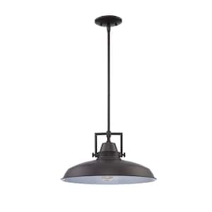 Wilhelm 16 in. 1-Light Bronze Industrial Farmhouse Pendant Light Fixture with Metal Shade
