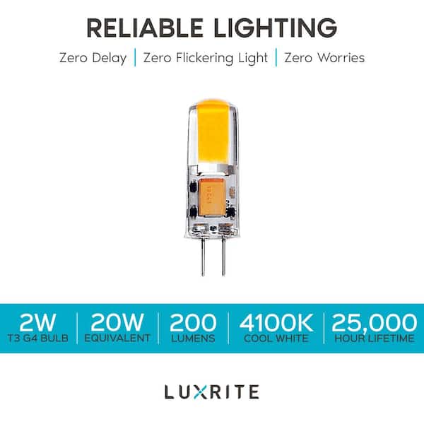Skulle ånd undskyldning LUXRITE 20-Watt Equivalent G4 Base LED Light Bulb 4100K Cool White 200  Lumens 20-Watt Halogen (5-Pack) LR24632-5PC - The Home Depot